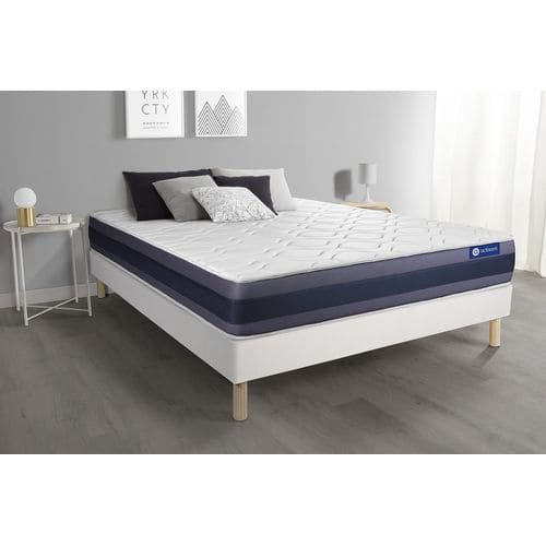 Ensemble Matelas Memoire De Forme 90x190 Actimemo Morpho Ep:24 Cm - Sommier Kit Blanc