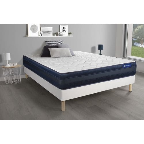 Ensemble Matelas Memoire De Forme 90x190 Actimemo Tech Ep:24 Cm - Sommier Kit Blanc