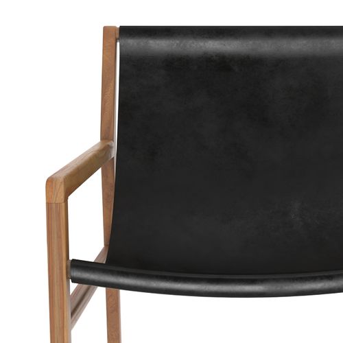 Fauteuil Lounge Apache En Teck Et Cuir Noir