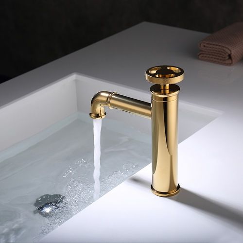 Robinet Mitigeur Lavabo Salle De Bain et Poignée Ronde - Doré