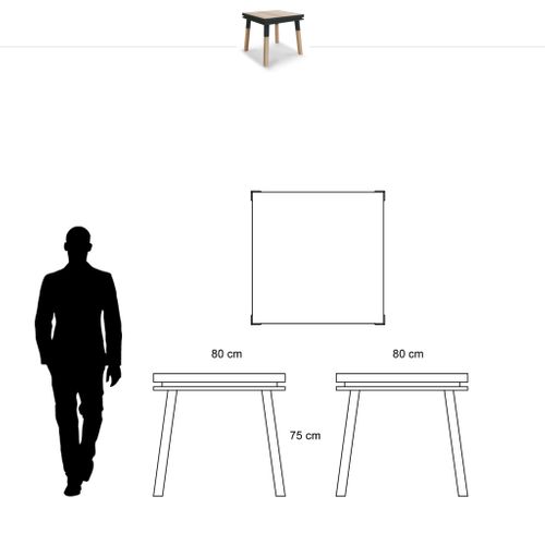 Table De Cuisine Carrée Avec Tiroir 80 Cm, 100% Frêne Massif