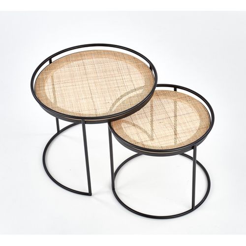 Ensemble De Deux Tables Gigognes Rondes En Rotin Et Acier Noir Swing