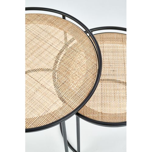 Ensemble De Deux Tables Gigognes Rondes En Rotin Et Acier Noir Swing