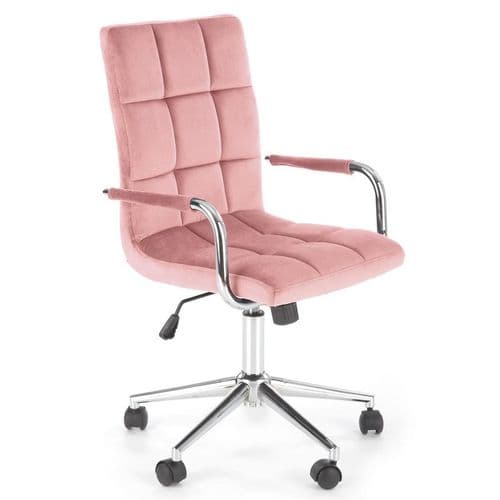 Siège De Bureau Enfant En Velours Rose Avec Structure En Métal Chromé Mac