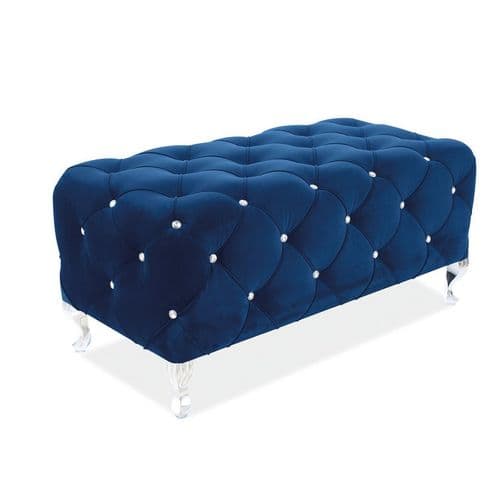 Pouf Capitonné En Velours Bleu Marine Avec Pieds Design En Métal Lynda