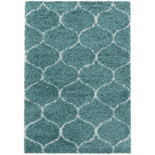 Salma - Tapis à Poils Longs Et Motifs Alhambra - Turquoise Et Blanc 200 X 290 Cm