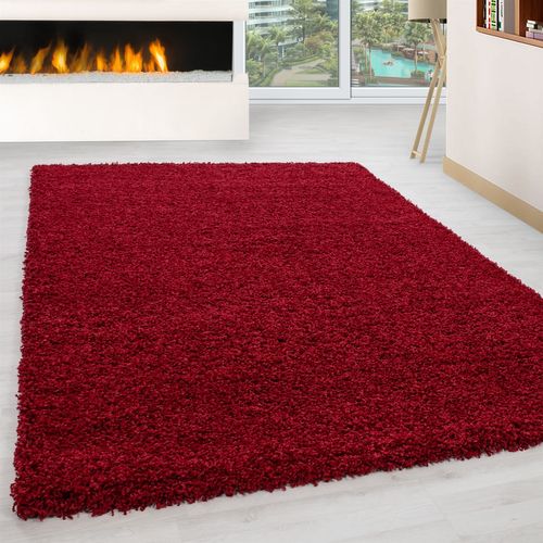 Shaggy - Tapis Uni à Poils Longs - Rouge 200 X 290 Cm