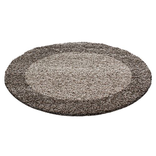 Shaggy - Tapis à Bordures Rond - Taupe 120 X 120 Cm