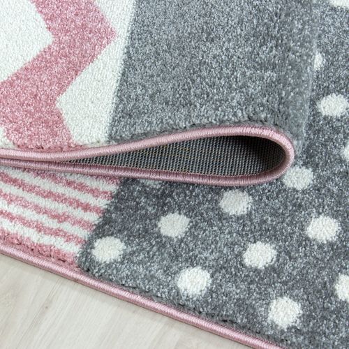 Patchwork - Tapis Enfant - Rose et Gris 160 X 230 Cm