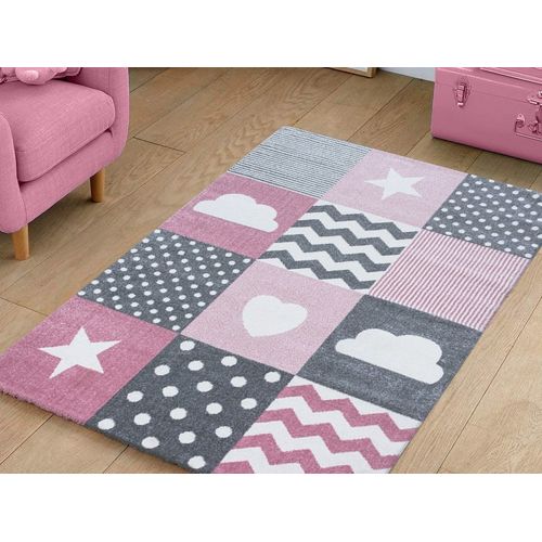 Patchwork - Tapis Enfant - Rose et Gris 160 X 230 Cm