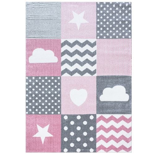 Patchwork - Tapis Enfant - Rose et Gris 160 X 230 Cm