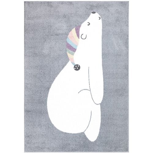 Tapis Pour Chambre D'enfant Gris Motif Ours Blanc 120x160cm