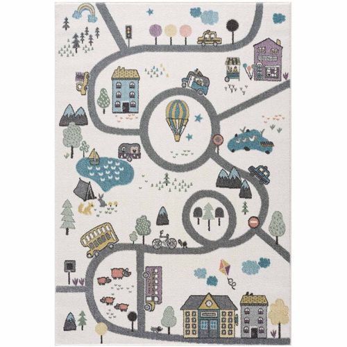 Tapis De Jeu Pour Chambre D'enfant Blanc Motif Route De L'école 120x160cm