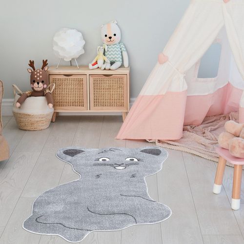 Tapis Pour Chambre D'enfant Forme Chat Gris 100x130cm