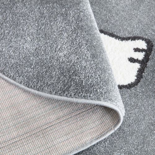 Tapis Ovale Pour Chambre D'enfant Gris Motif Ours Blanc 100x130cm