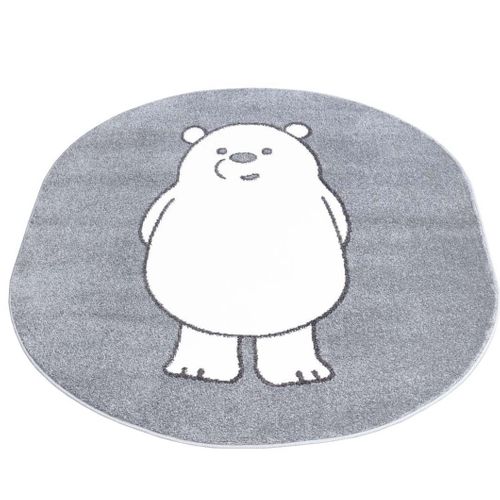 Tapis Ovale Pour Chambre D'enfant Gris Motif Ours Blanc 100x130cm