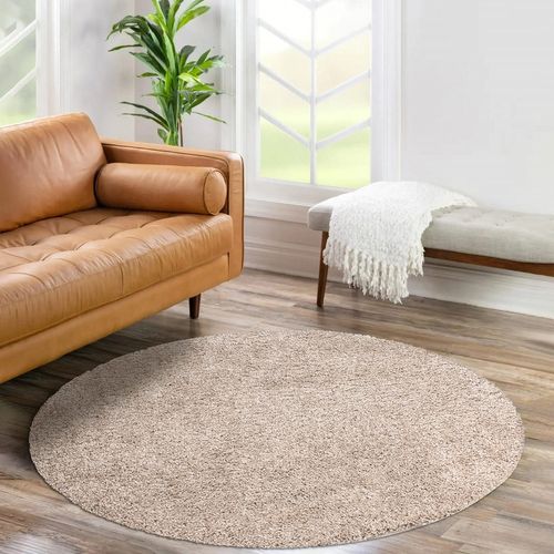 Tapis à Poils Longs Rond Softy Sable 160x160cm