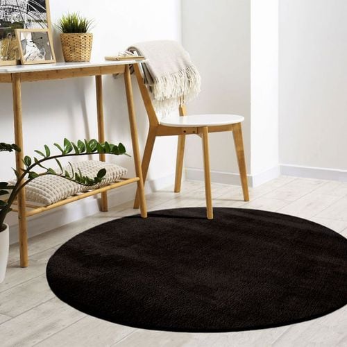 Tapis Uni Noir Lavable Doux - Loft Noir - 80x80 Cm