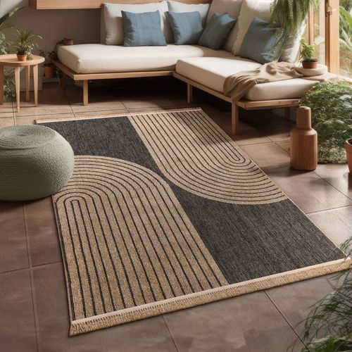 Tapis Extérieur Intérieur Effet Jute Arc Gris Anthracite Cassis 93 Beige - 80x150 Cm