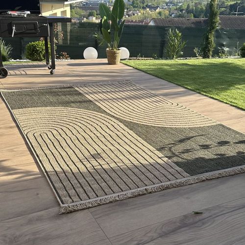 Tapis Extérieur Intérieur Effet Jute Arc Gris Anthracite Cassis 93 Beige - 80x150 Cm