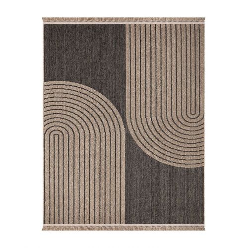 Tapis Extérieur Intérieur Effet Jute Arc Gris Anthracite Cassis 93 Beige - 80x150 Cm