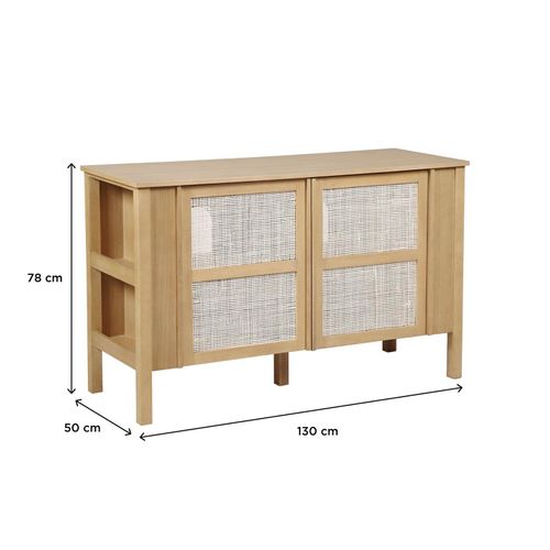 Meuble Double Vasque 130cm Chêne Nesto Cannage + Vasque + Robinet + Miroir