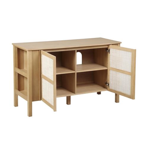 Meuble Double Vasque 130cm Chêne Nesto Cannage + Vasque + Robinet + Miroir