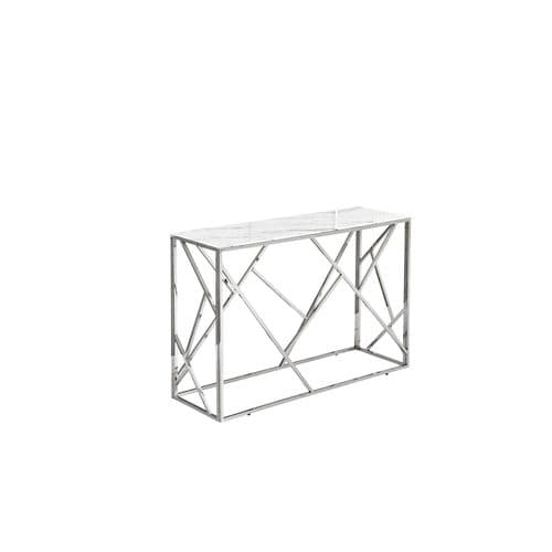 Table Console Geomag Inox Verre Marbre Blanc 120x40x78 Cm