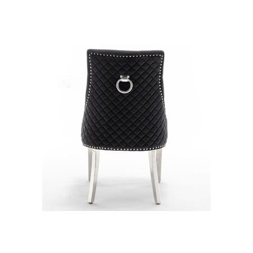 Lot De 2 Chaises Anneau Matellassée Et Cloûtée Chrome Velours Noir