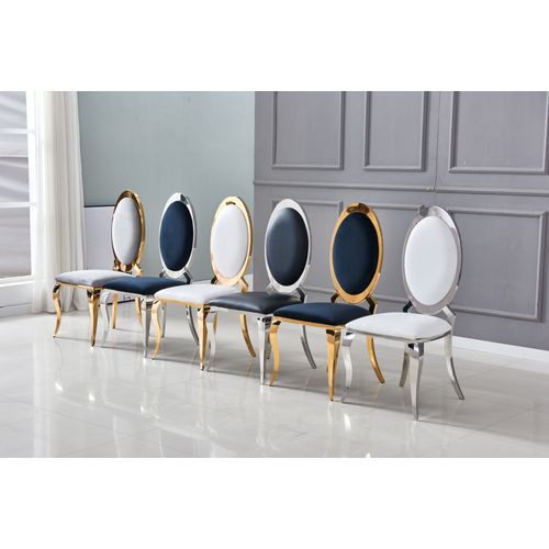 Lot De 4 Chaises Angel Baroque Chrome Simili Cuir Blanc