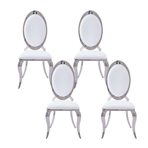 Lot De 4 Chaises Angel Baroque Chrome Simili Cuir Blanc