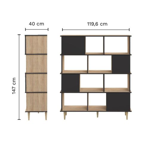 Bibliothèque Iconic  Chêne Naturel Et Noir 119,16 X 147