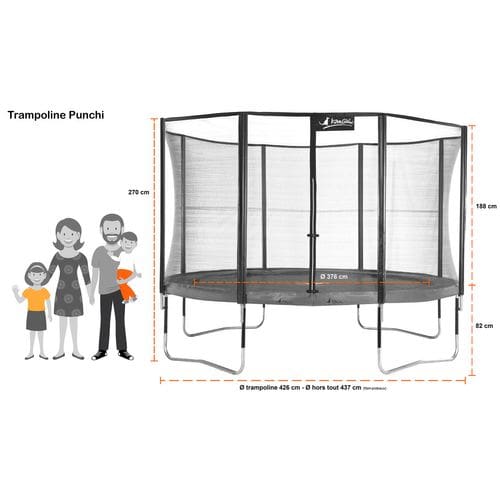 Trampoline De Jardin Rond 430 Cm + Filet De Sécurité + Échelle - Punchi Bleu 430