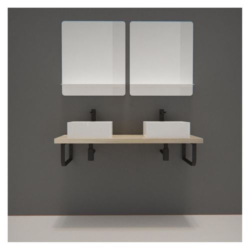 Meuble De Salle De Bain L120 Cm Avec Vasques Et Miroirs Décor Chêne