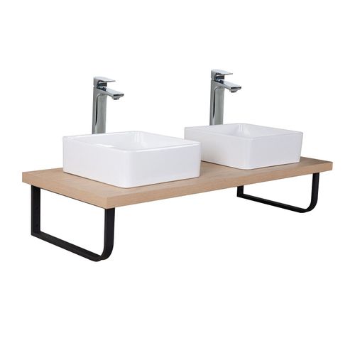 Meuble De Salle De Bain L120 Cm Avec Vasques Et Miroirs Décor Chêne