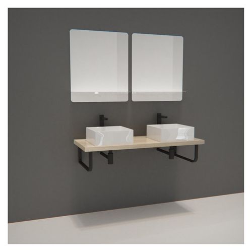 Meuble De Salle De Bain L120 Cm Avec Vasques Et Miroirs Décor Chêne