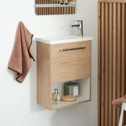 Meuble Lave-mains Nika Décor Chêne Intérieur Blanc