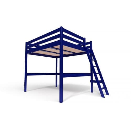 Lit Mezzanine Sylvia Avec Échelle Bois, Couleur: Bleu Foncé, Dimensions: 160x200