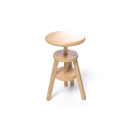 Tabouret À Vis En Bois, Couleur: Vernis Naturel