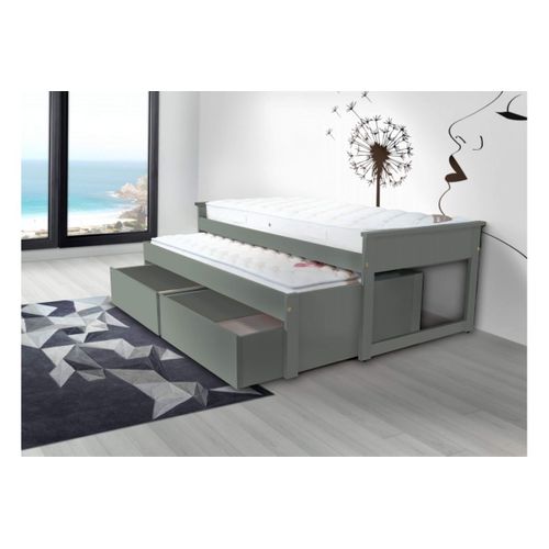 Lit Gigogne Maxi 90 X 200 cm + Tiroirs, Couleur: Gris, Dimensions: 90x200