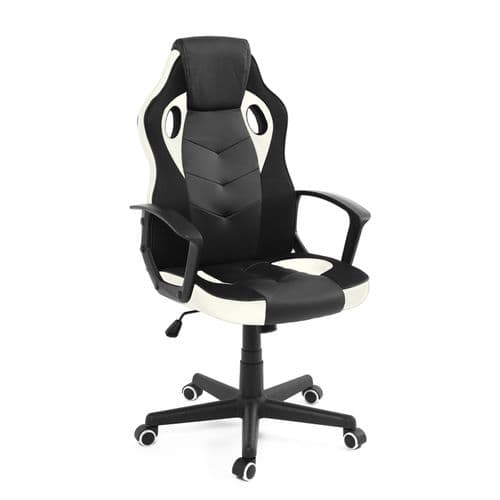 Chaise Gamer Junior Siège Simili Basculant Hauteur Réglable Pivotant Roulettes SENA (noir Blanc)