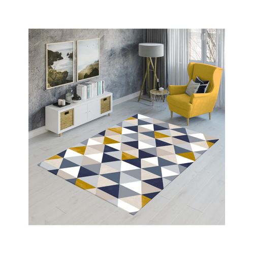 Tapis Triangle Géométrique 160x230 cm Bleu Et Jaune