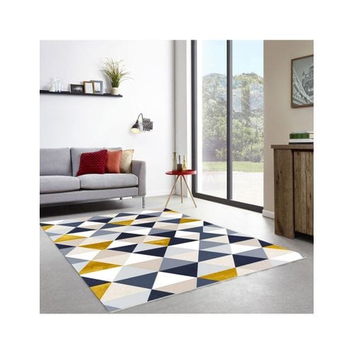 Tapis Triangle Géométrique 160x230 cm Bleu Et Jaune