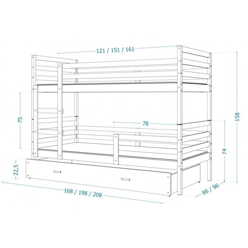 Lit Superposé Milo 90x190 Pin - Blanc Livré Avec Sommiers, Tiroir Et Matelas En Mousse De 7cm