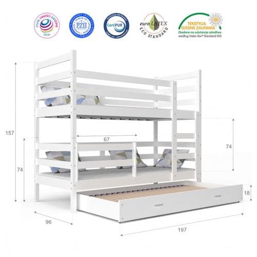 Lit Superposé Milo 90x190 Pin - Blanc Livré Avec Sommiers, Tiroir Et Matelas En Mousse De 7cm