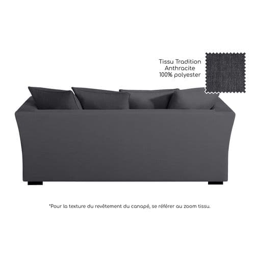 Canapé 3 Pl Yser 200 Cm Fixe Tissu Anthracite - 100% Déhoussable - Fab. France