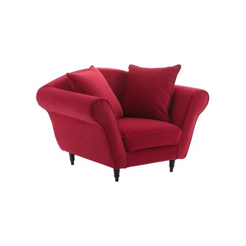 Fauteuil Xl Alba 130 Cm Velours Rouge - 100% Déhoussable - Fab. France