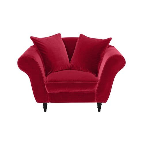 Fauteuil Xl Alba 130 Cm Velours Rouge - 100% Déhoussable - Fab. France