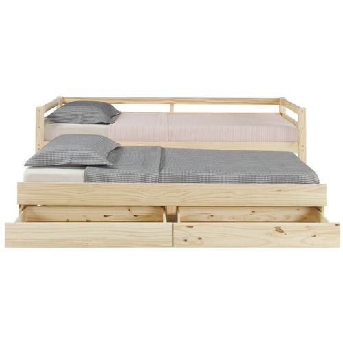 Pack Lit Banquette Gigogne Avec Matelas Alma   Bois Naturel 90x200 Cm