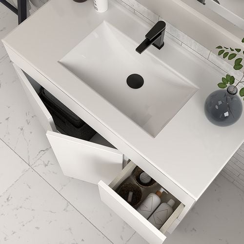 Meuble De Salle De Bain 70cm Simple Vasque Sans Miroir Avec Portes Et Tiroirs - Blanc - Haro